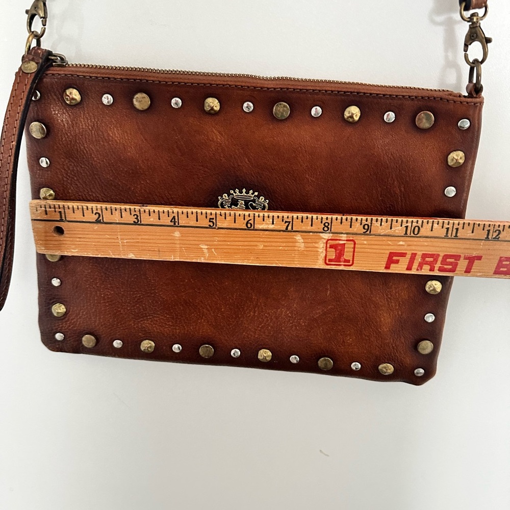 Pratesi Brown Italian Leather crossbody studded‎ Bag - Picture 5 of 9